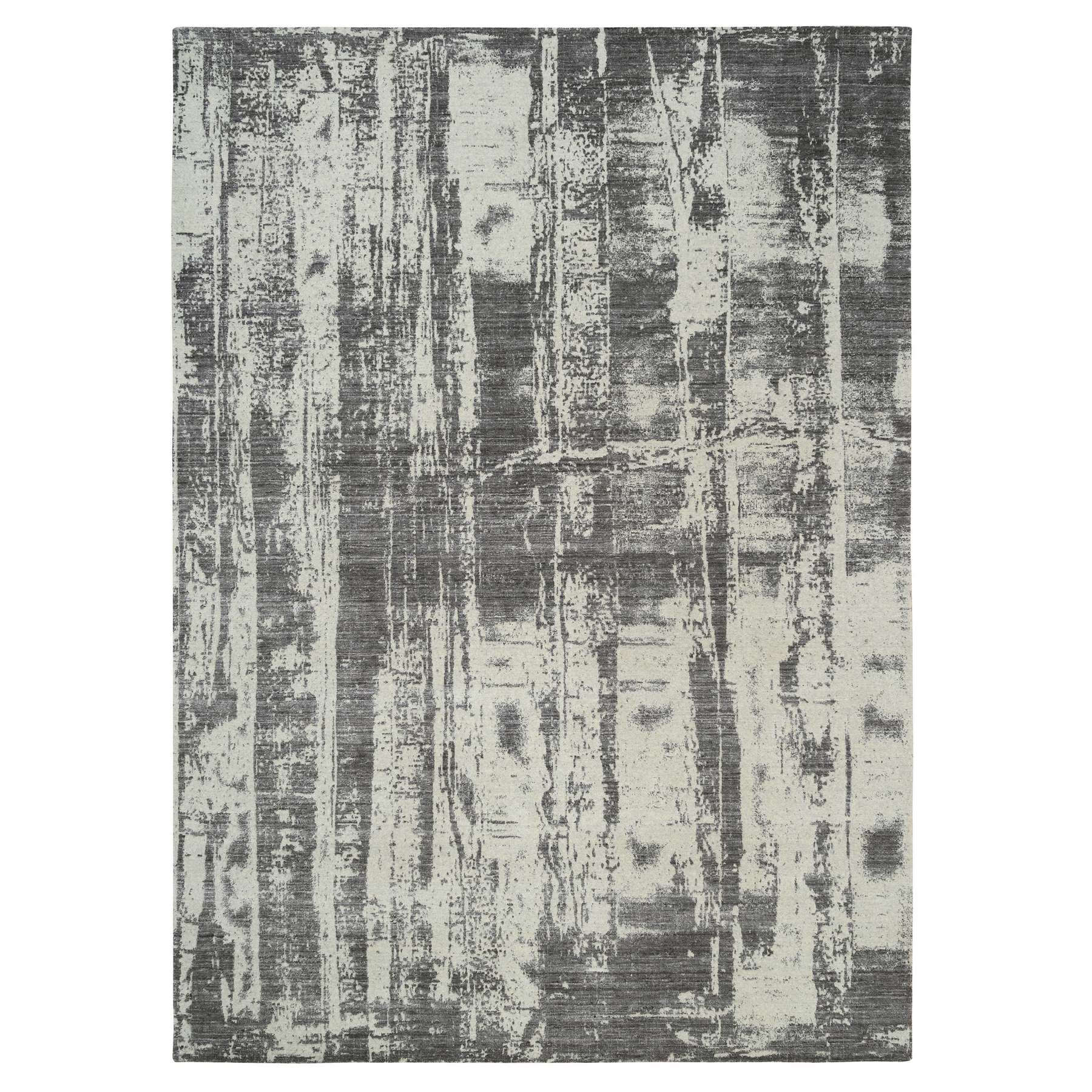 9'x12' Charcoal Black, Tone On Tone, Modern Design, Jacquard Hand Loomed, Wool and Plant Based Silk, Oriental Rug 